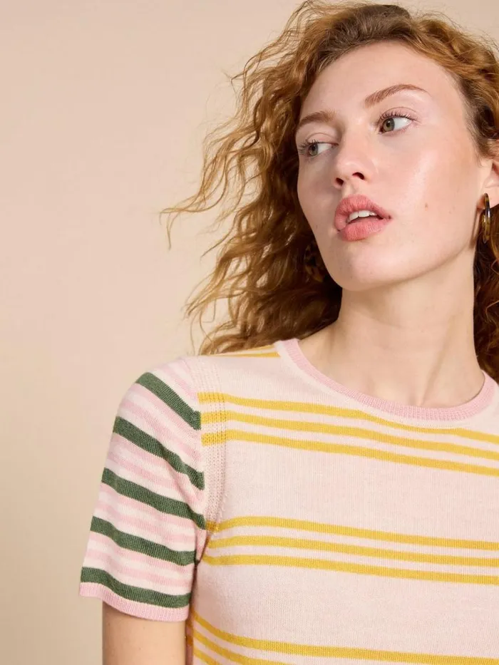 Women KNITWEAR White Stuff MERINO WOOL CREW TEE JUMPER Natural Multi