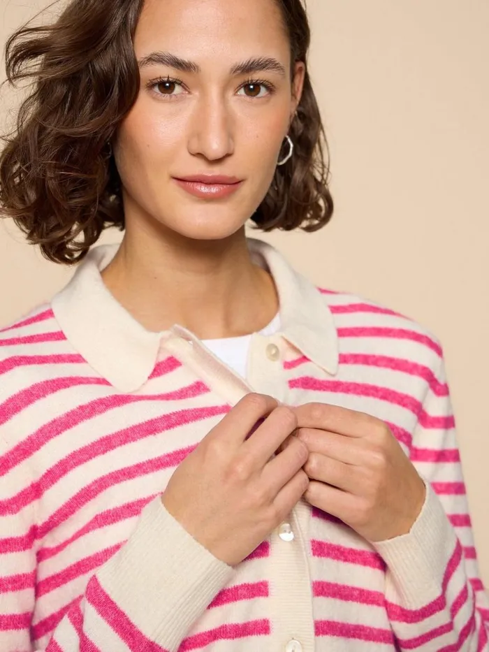 Women KNITWEAR White Stuff PEONY COLLARED CARDIGAN Pink Multi Women KNITWEAR White Stuff PEONY COLLARED CARDIGAN Pink Multi