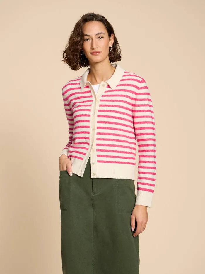 Women KNITWEAR White Stuff PEONY COLLARED CARDIGAN Pink Multi Women KNITWEAR White Stuff PEONY COLLARED CARDIGAN Pink Multi