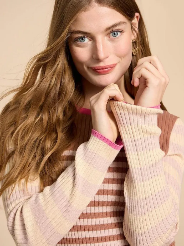 Women KNITWEAR White Stuff SKINNY RIB CREW NECK JUMPER Natural Multi Women KNITWEAR White Stuff SKINNY RIB CREW NECK JUMPER Natural Multi