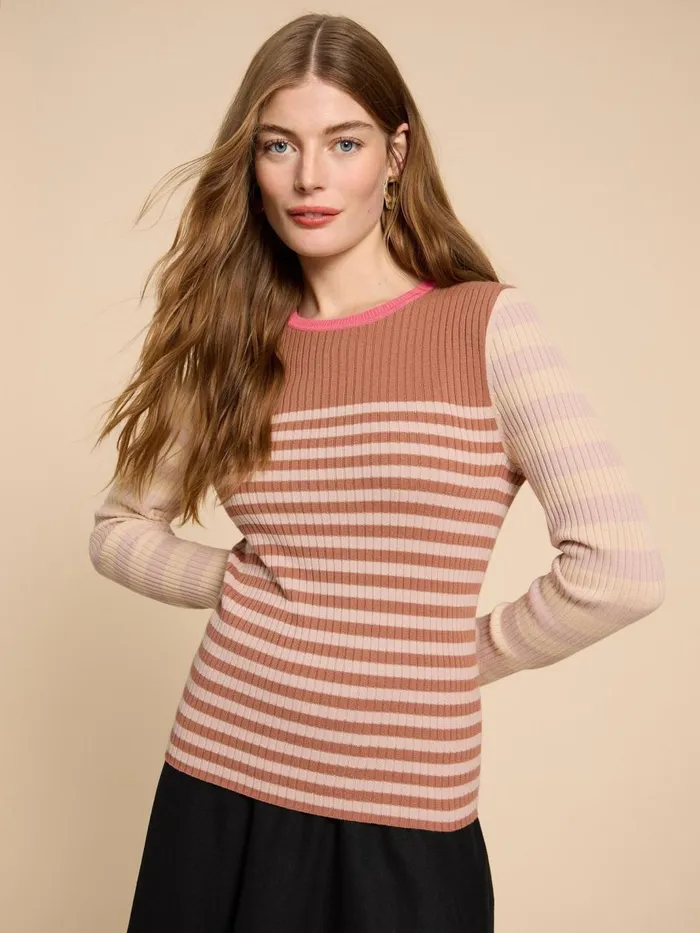 Women KNITWEAR White Stuff SKINNY RIB CREW NECK JUMPER Natural Multi Women KNITWEAR White Stuff SKINNY RIB CREW NECK JUMPER Natural Multi
