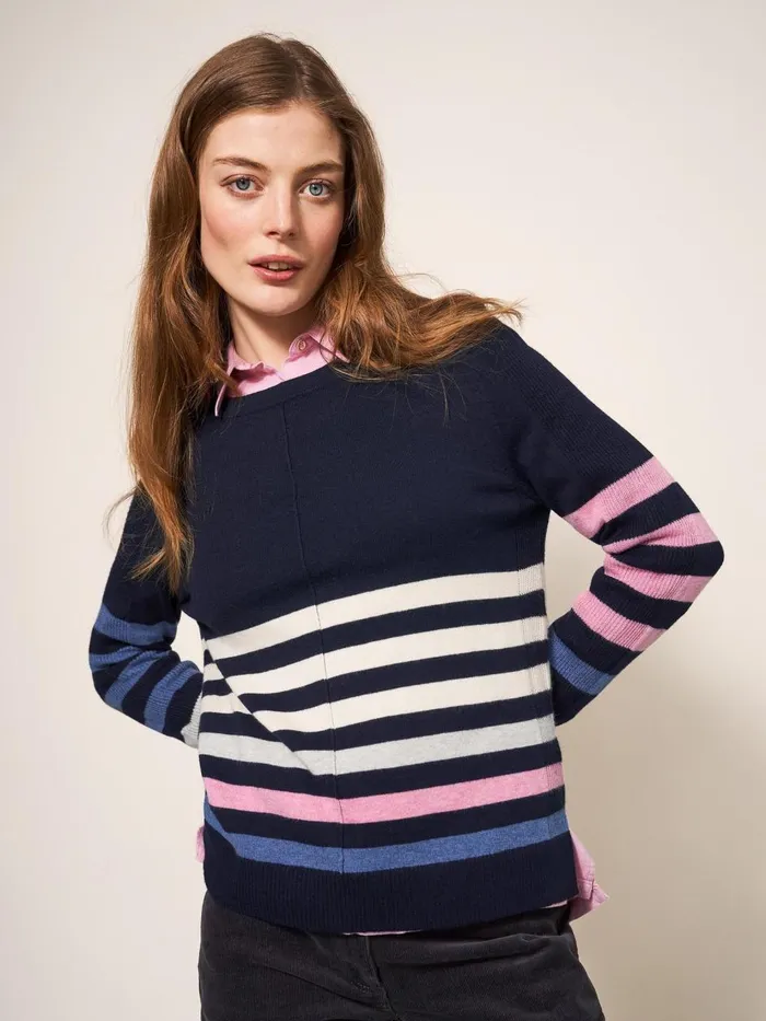 Women KNITWEAR White Stuff URBAN CASUAL JUMPER Navy Multi Women KNITWEAR White Stuff URBAN CASUAL JUMPER Navy Multi