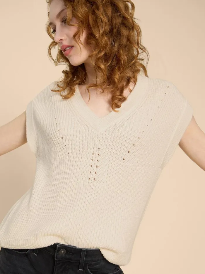 Women KNITWEAR White Stuff VANESSA V NECK TANK Natural White Women KNITWEAR White Stuff VANESSA V NECK TANK Natural White