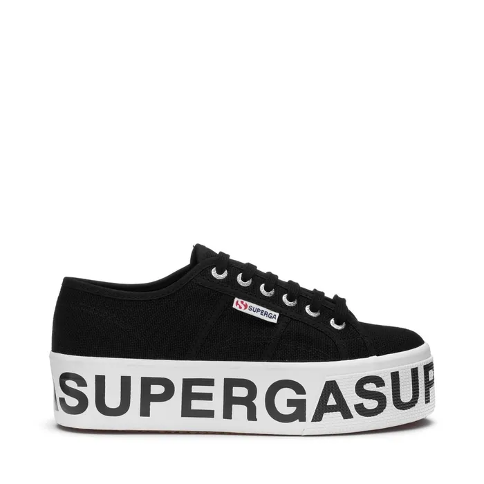 Women Lady Shoes Woman 2790 PLATFORM LETTERING Wedge BLACK Superga Platform