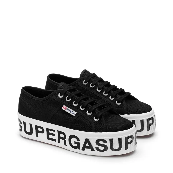 Women Lady Shoes Woman 2790 PLATFORM LETTERING Wedge BLACK Superga Platform