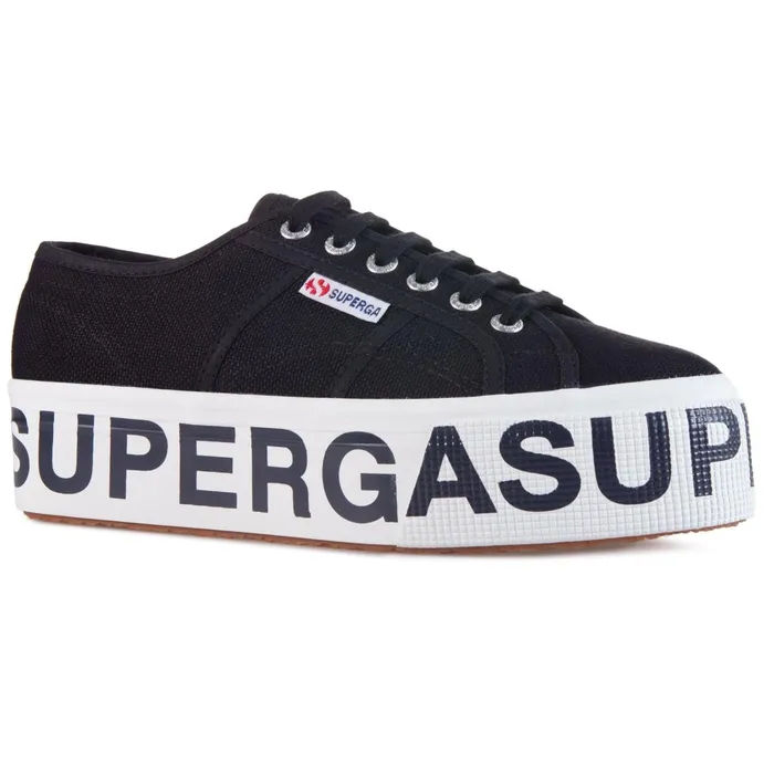 Women Lady Shoes Woman 2790 PLATFORM LETTERING Wedge BLACK Superga Platform