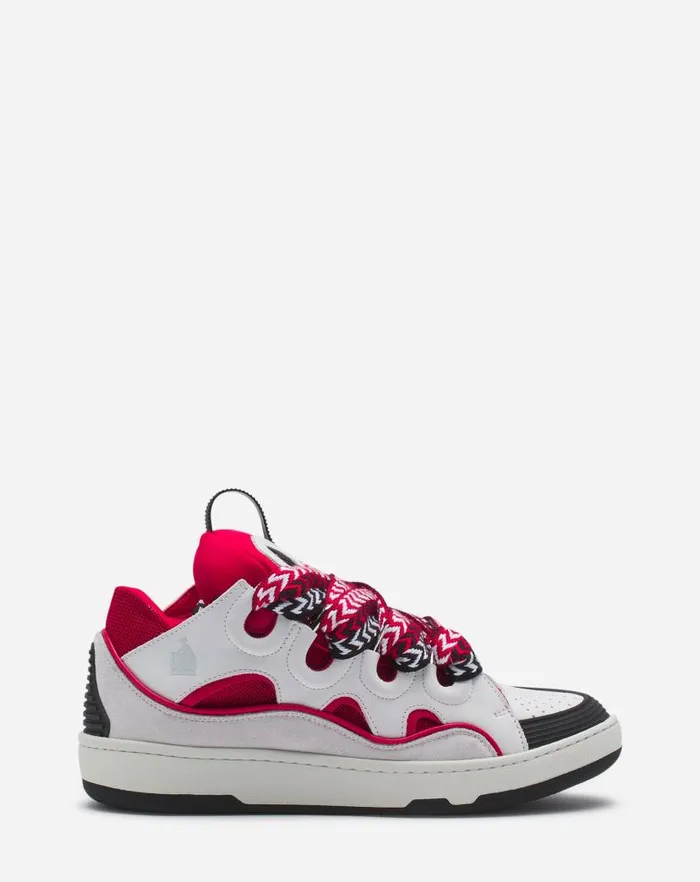 Women Lanvin Curb Leather Curb Sneakers Redwhite