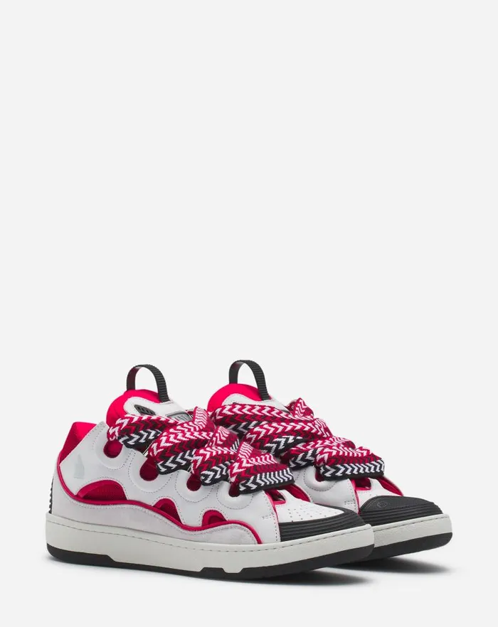 Women Lanvin Curb Leather Curb Sneakers Redwhite