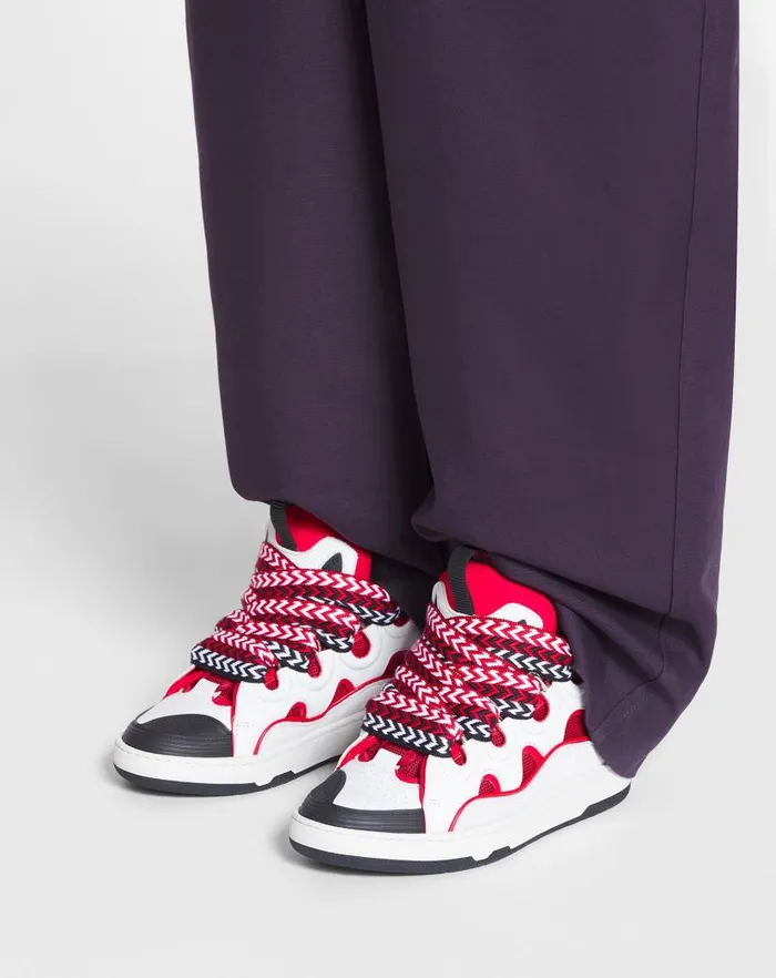 Women Lanvin Curb Leather Curb Sneakers Redwhite