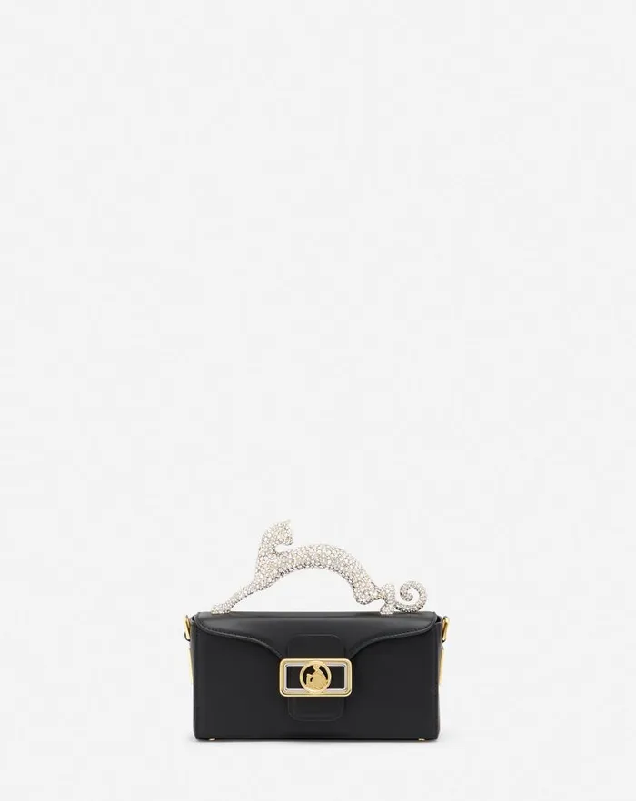 Women Lanvin Mini Bags and Clutches Nano Pencil Cat Leather And Rhinestone Bag Black