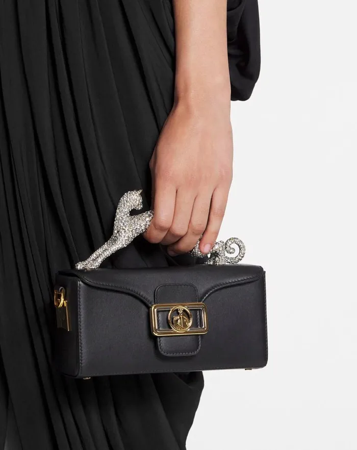 Women Lanvin Mini Bags and Clutches Nano Pencil Cat Leather And Rhinestone Bag Black