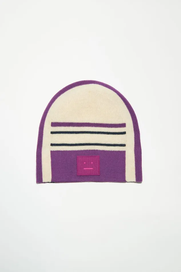 Women Large Face Patch Beanie Oatmeal Melange Acne Studios Hats