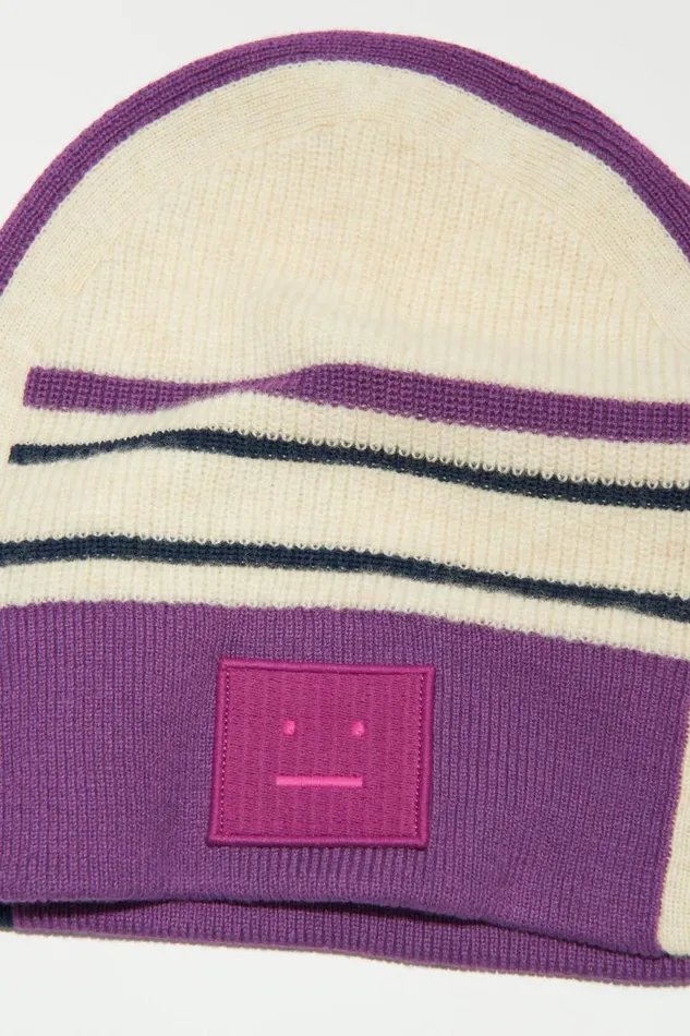 Women Large Face Patch Beanie Oatmeal Melange Acne Studios Hats