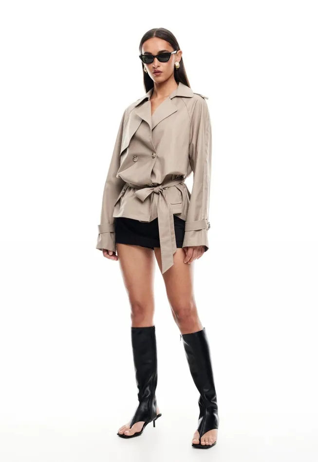 Women Lioness Fashion Outerwear CROPPED TRENCHEROUS COAT Mushroom