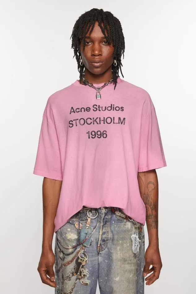 Women Logo Tshirt 8211 Relaxed Fit Cotton Candy Pink Acne Studios Tshirts