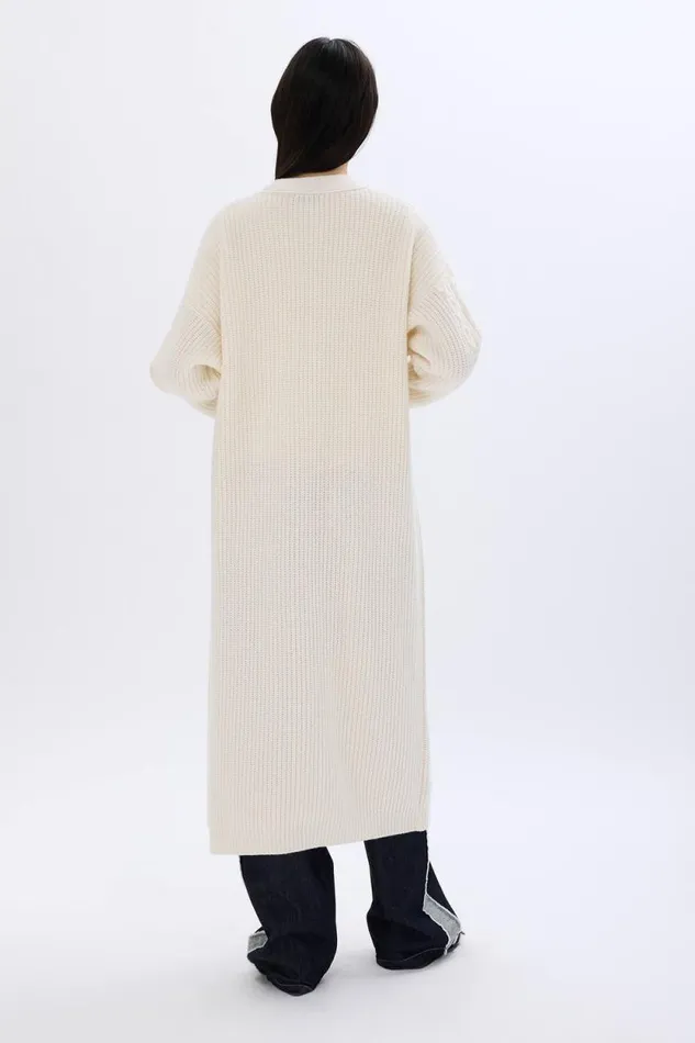 Women Long Cableknit Woolen Cardigan Ecru White Sonia Rykiel Cardigans