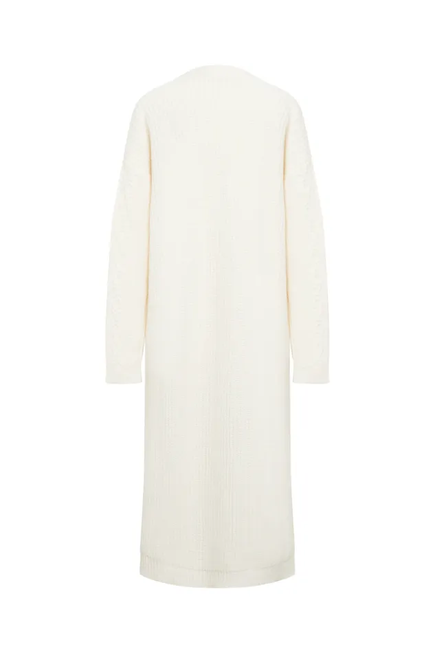 Women Long Cableknit Woolen Cardigan Ecru White Sonia Rykiel Cardigans