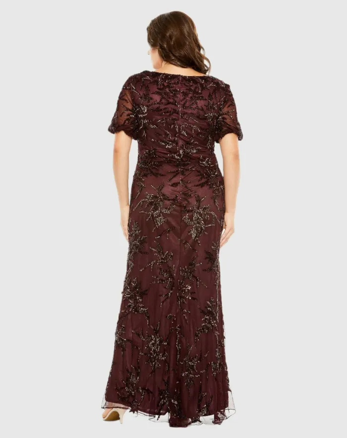Women Mac Duggal Puff Short Sleeve Embellished Dress Mahogany Plus Size Dresses Women Mac Duggal Puff Short Sleeve Embellished Dress Mahogany Plus Size Dresses