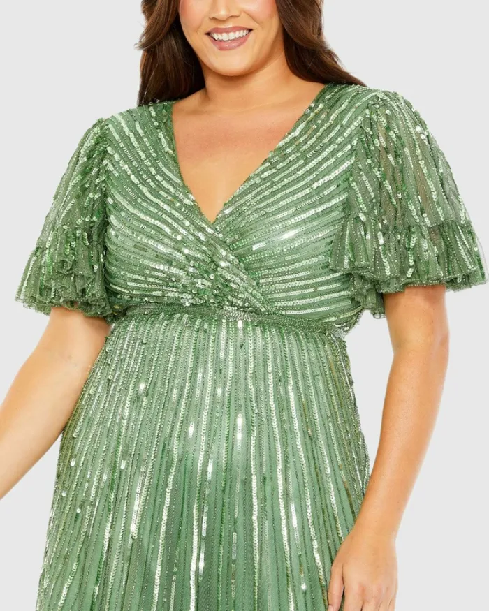 Women Mac Duggal Sequin Faux Wrap Flutter Sleeve Ruffle Dress Sage Plus Size Dresses Women Mac Duggal Sequin Faux Wrap Flutter Sleeve Ruffle Dress Sage Plus Size Dresses