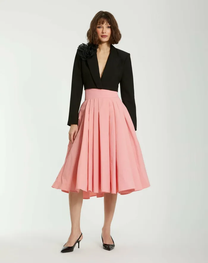 Women Mac Duggal The Bubbly Faille High Waisted Midi Full Circle Skirt 8211 FINAL SALE Hibiscus Skirts
