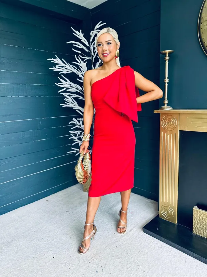 Women Maxi Canella Lane Camden Bow Detail Occasion Midi Dress Red