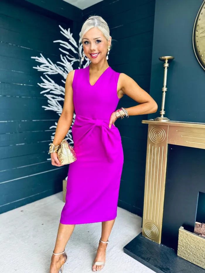 Women Maxi Canella Lane Colleen Bow Detail Occasion Midi Dress Orchid