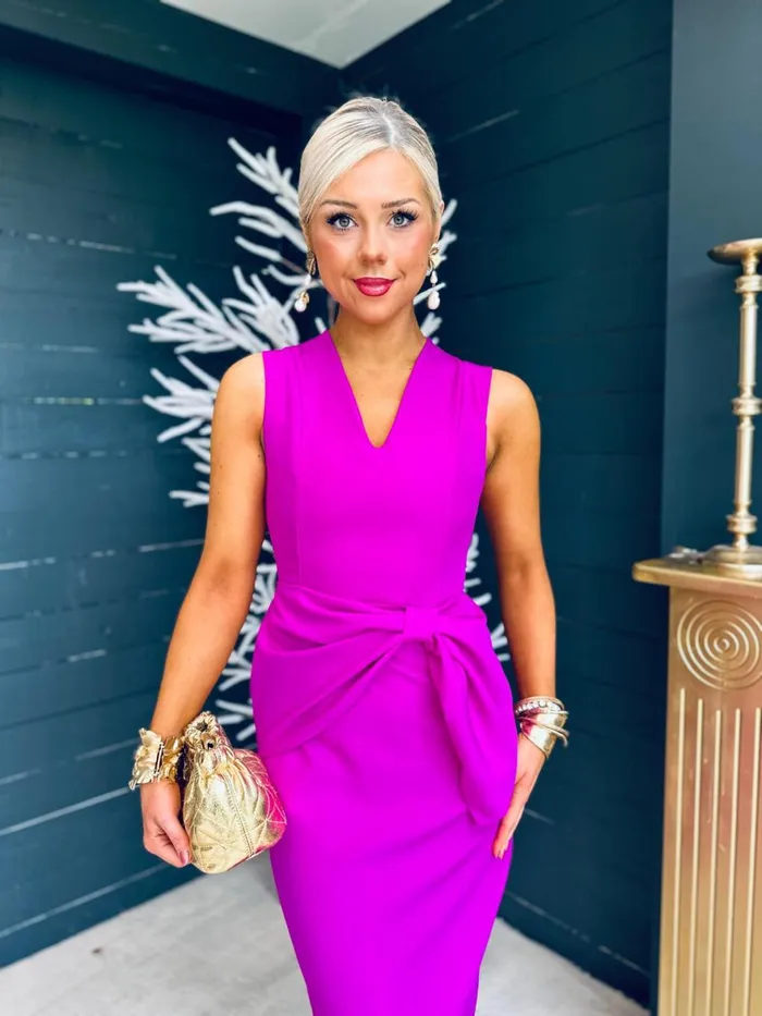 Women Maxi Canella Lane Colleen Bow Detail Occasion Midi Dress Orchid