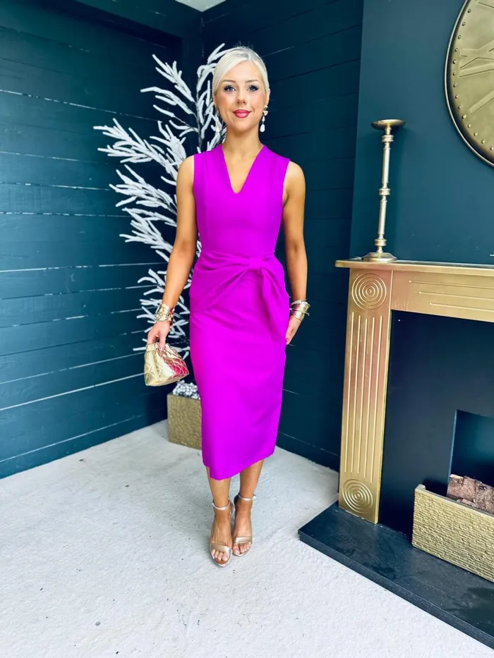 Women Maxi Canella Lane Colleen Bow Detail Occasion Midi Dress Orchid