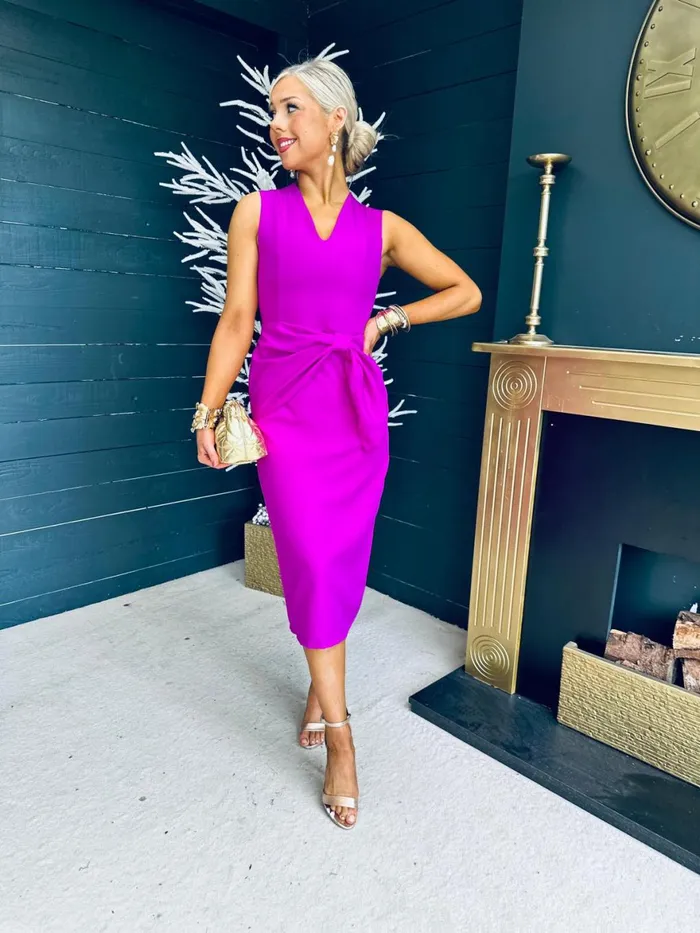 Women Maxi Canella Lane Colleen Bow Detail Occasion Midi Dress Orchid
