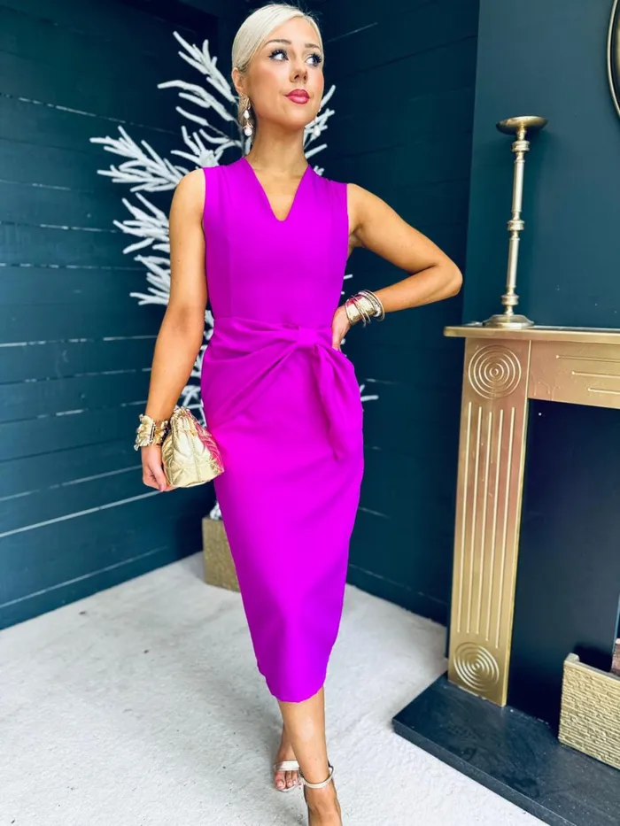 Women Maxi Canella Lane Colleen Bow Detail Occasion Midi Dress Orchid