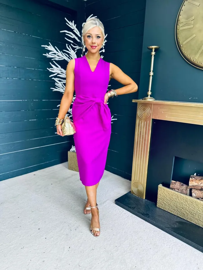 Women Maxi Canella Lane Colleen Bow Detail Occasion Midi Dress Orchid