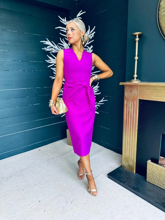 Women Maxi Canella Lane Colleen Bow Detail Occasion Midi Dress Orchid