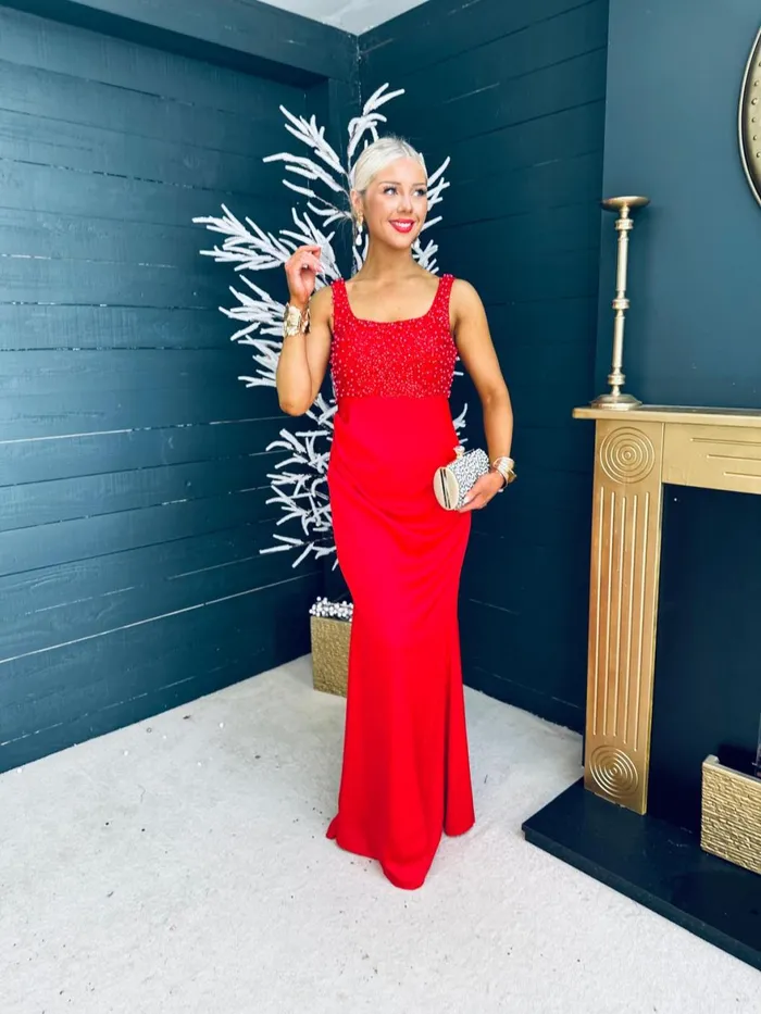Women Maxi Canella Lane Karina Sequin Detail Maxi Dress Red