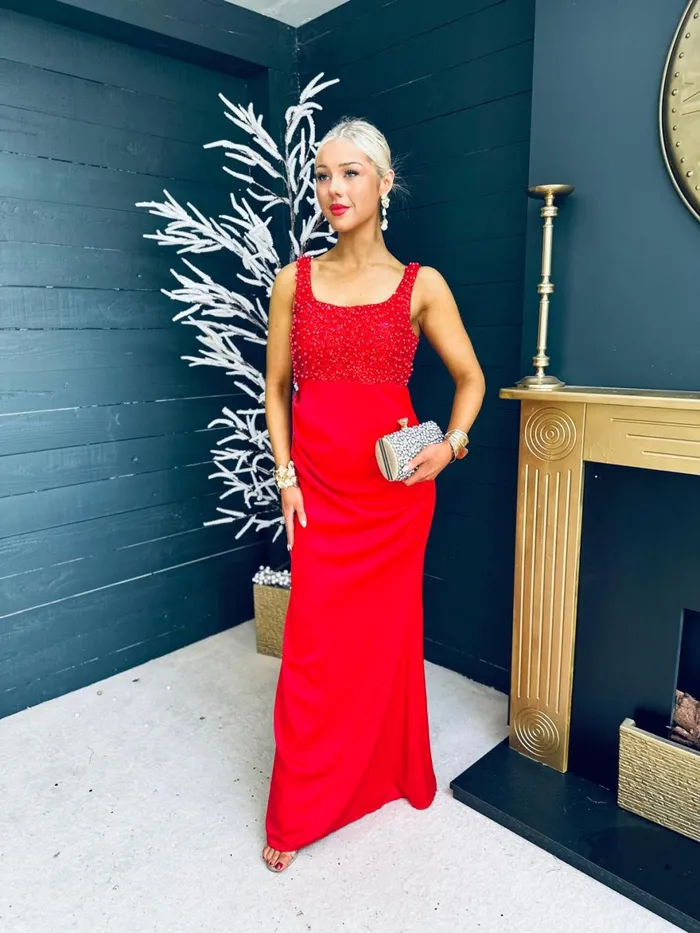 Women Maxi Canella Lane Karina Sequin Detail Maxi Dress Red