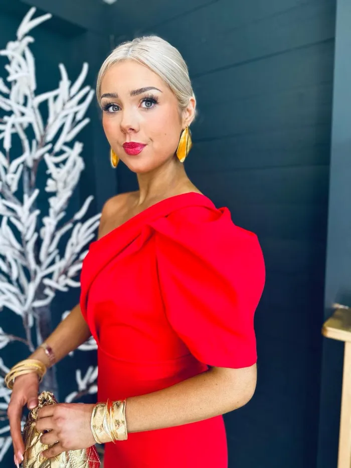 Women Maxi Canella Lane Rachel One Shoulder Occasion Midi Dress Red