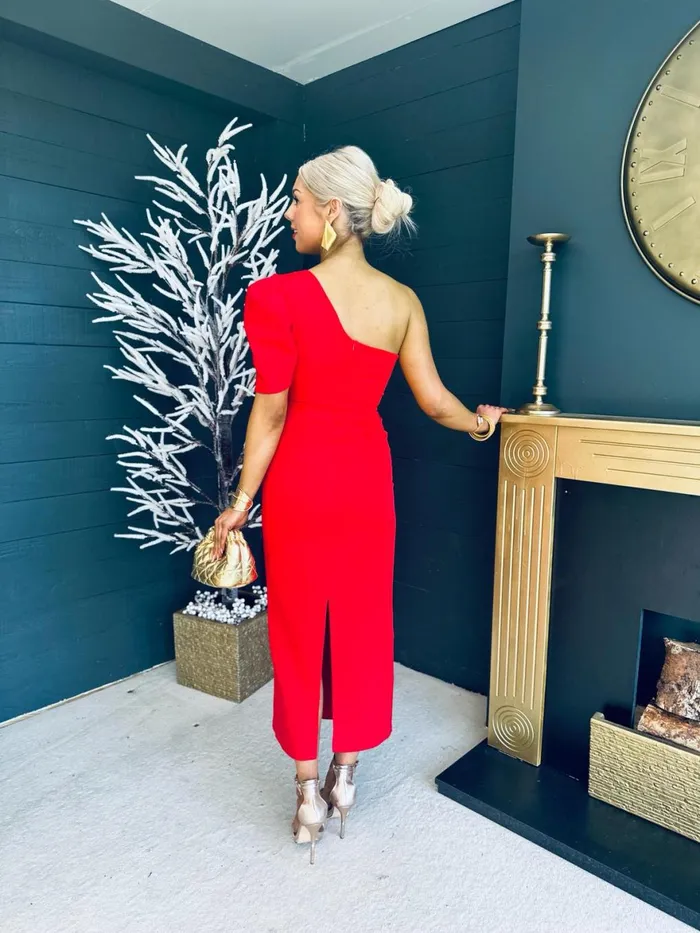 Women Maxi Canella Lane Rachel One Shoulder Occasion Midi Dress Red