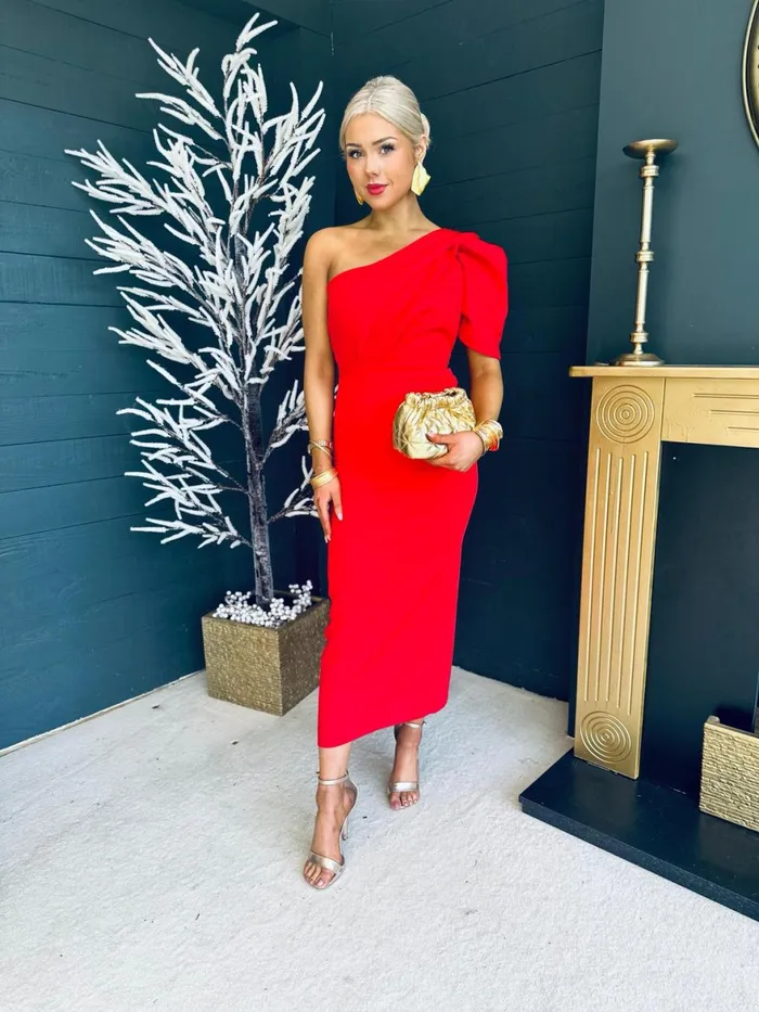 Women Maxi Canella Lane Rachel One Shoulder Occasion Midi Dress Red