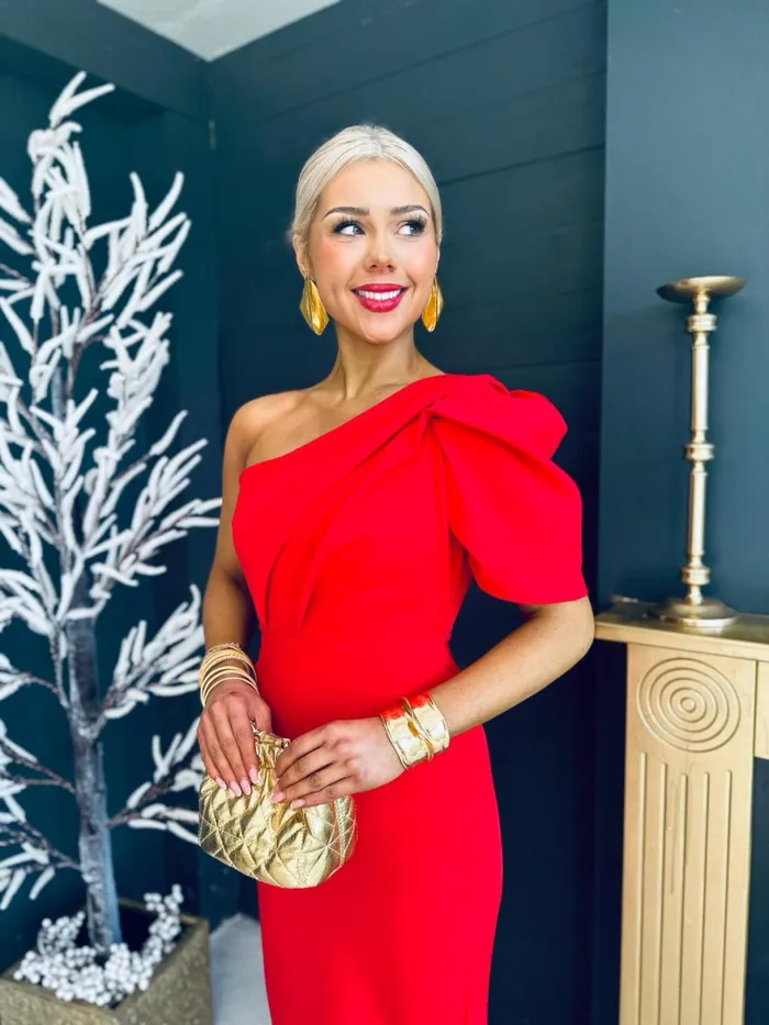 Women Maxi Canella Lane Rachel One Shoulder Occasion Midi Dress Red