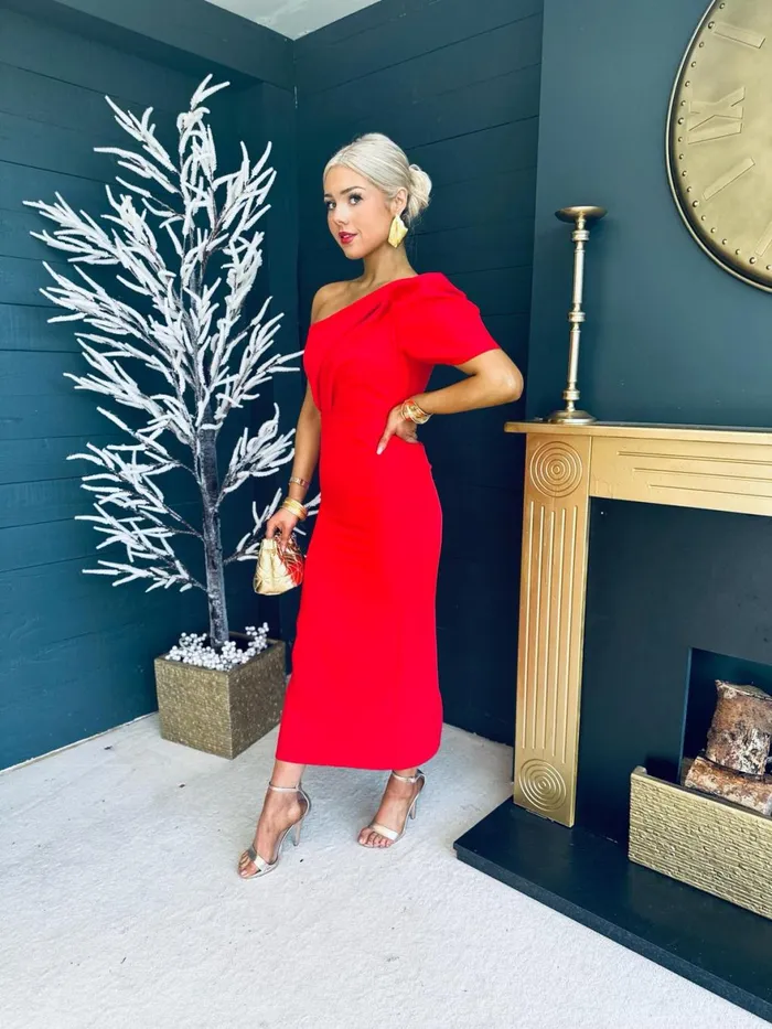 Women Maxi Canella Lane Rachel One Shoulder Occasion Midi Dress Red