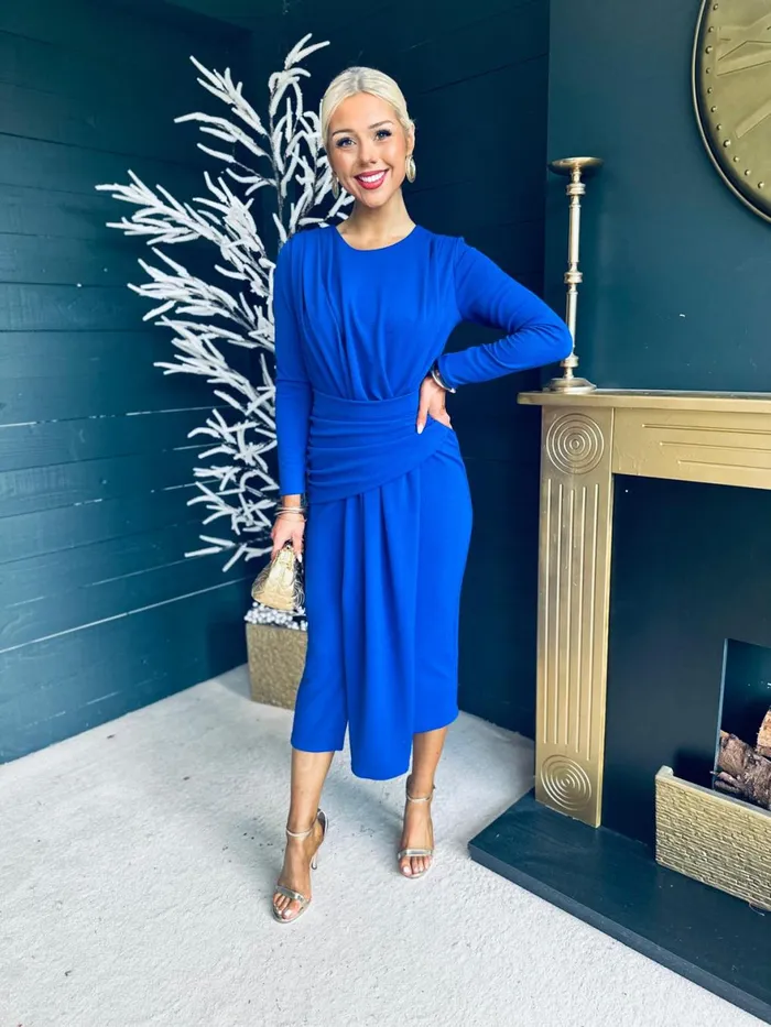 Women Maxi Canella Lane Thea Drape Detail Midi Dress Royal