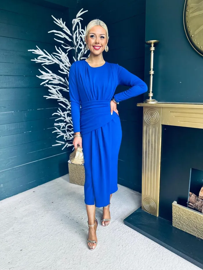 Women Maxi Canella Lane Thea Drape Detail Midi Dress Royal