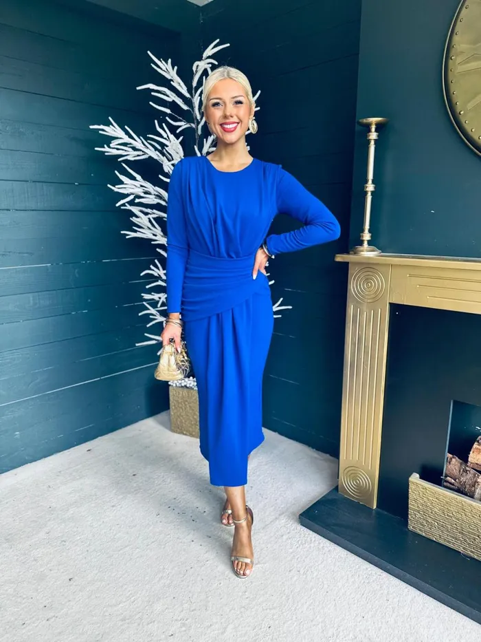 Women Maxi Canella Lane Thea Drape Detail Midi Dress Royal