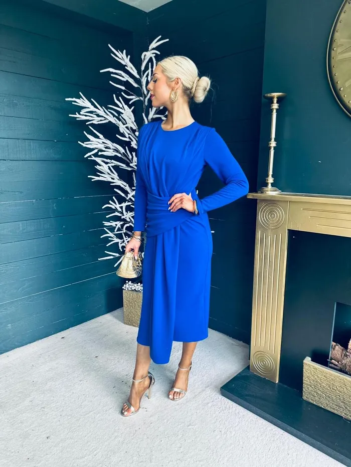Women Maxi Canella Lane Thea Drape Detail Midi Dress Royal