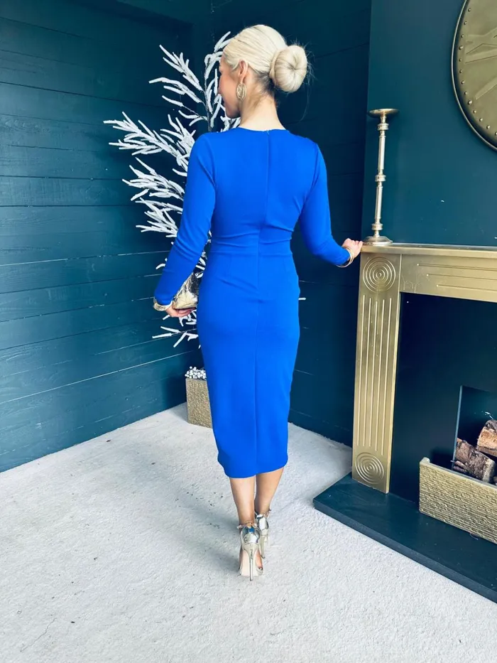 Women Maxi Canella Lane Thea Drape Detail Midi Dress Royal