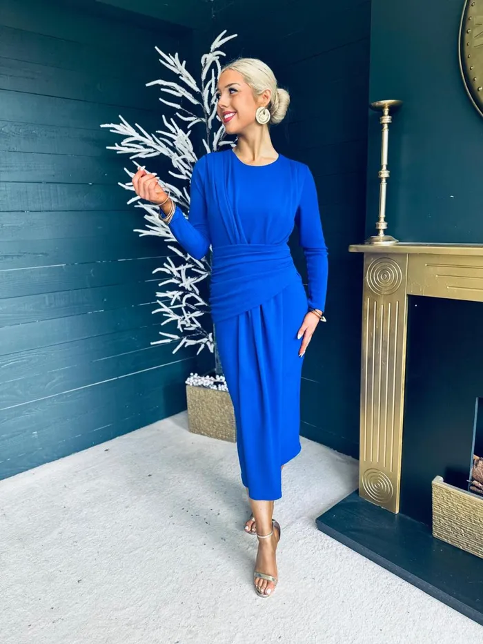 Women Maxi Canella Lane Thea Drape Detail Midi Dress Royal