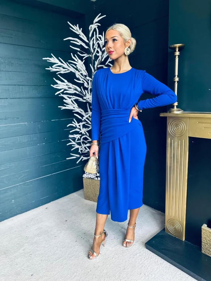 Women Maxi Canella Lane Thea Drape Detail Midi Dress Royal