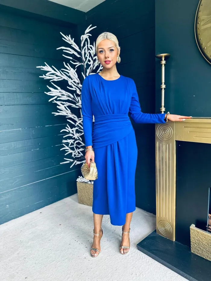Women Maxi Canella Lane Thea Drape Detail Midi Dress Royal