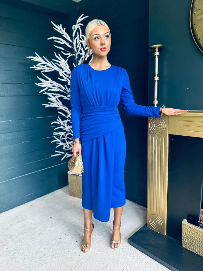 Women Maxi Canella Lane Thea Drape Detail Midi Dress Royal