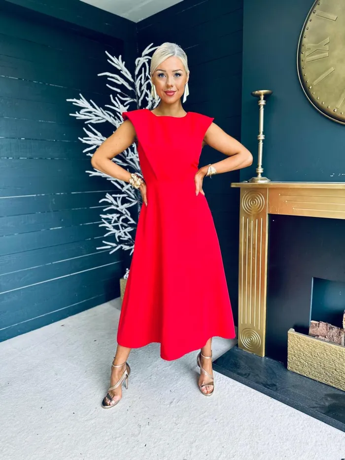 Women Maxi Canella Lane Valentina Detailed Occasion Midi Dress Red