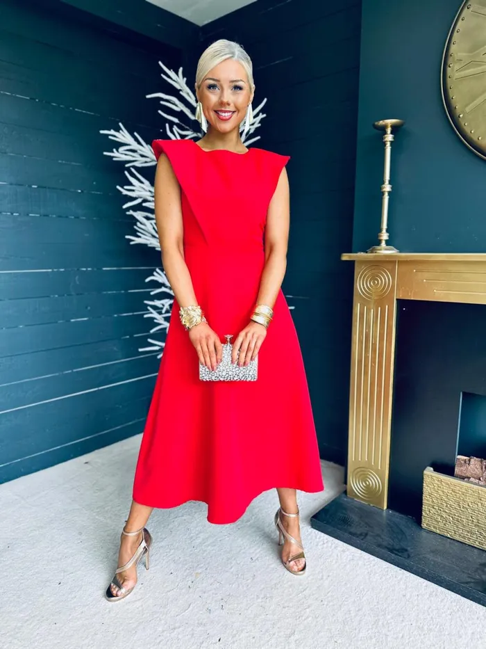 Women Maxi Canella Lane Valentina Detailed Occasion Midi Dress Red